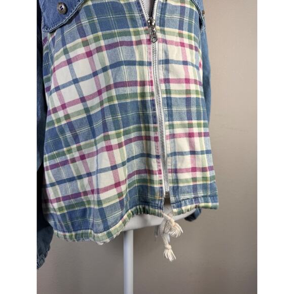 Vintage County Seat Denim & Plaid Zip Jacket S 80s‎ 90s Gorpcore Cottagecore - Picture 6 of 12